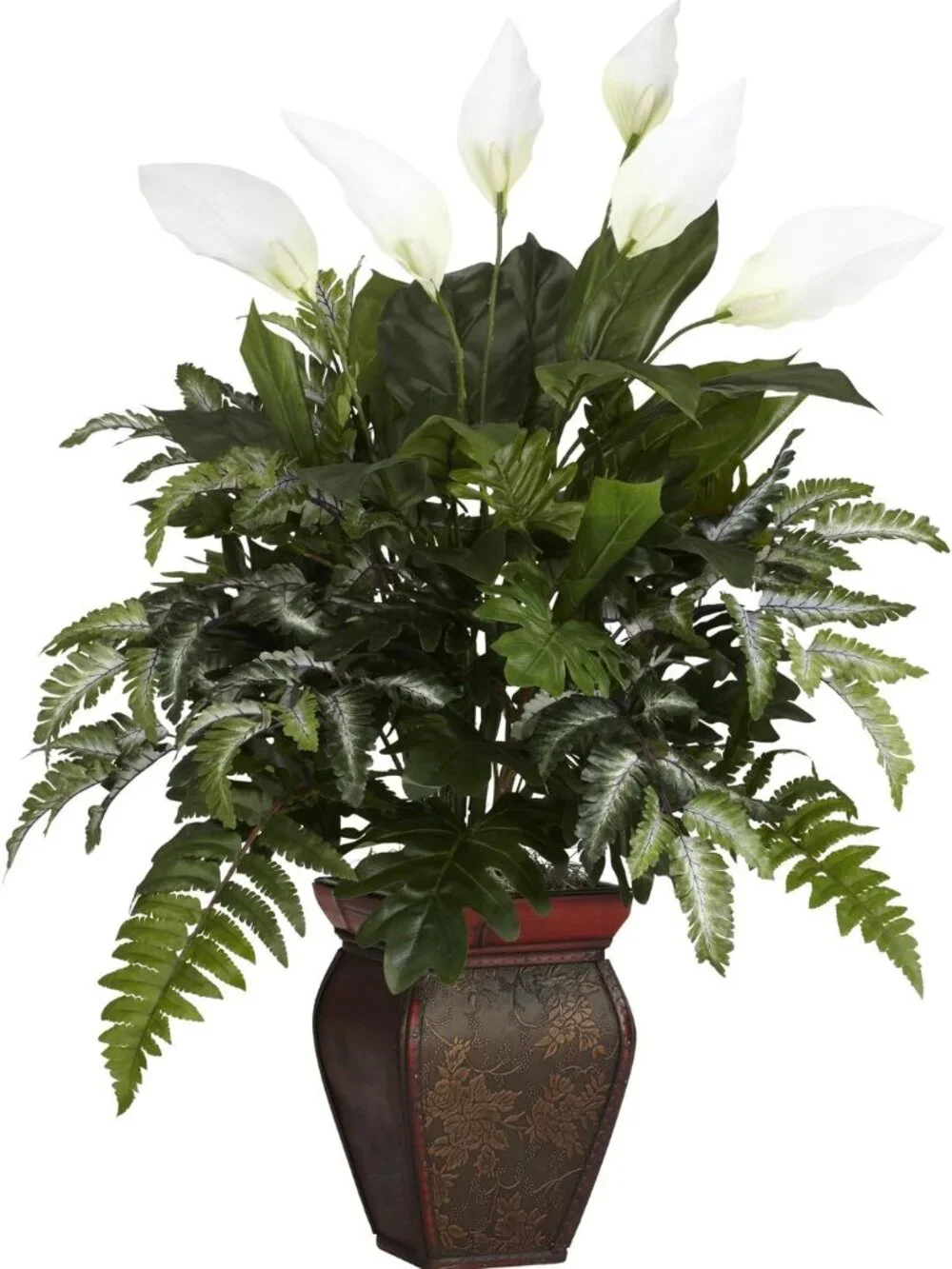 Nearly Natural Mixed Greens w/Spathiphyllum and Vase Decorative Silk Plant--NIB
